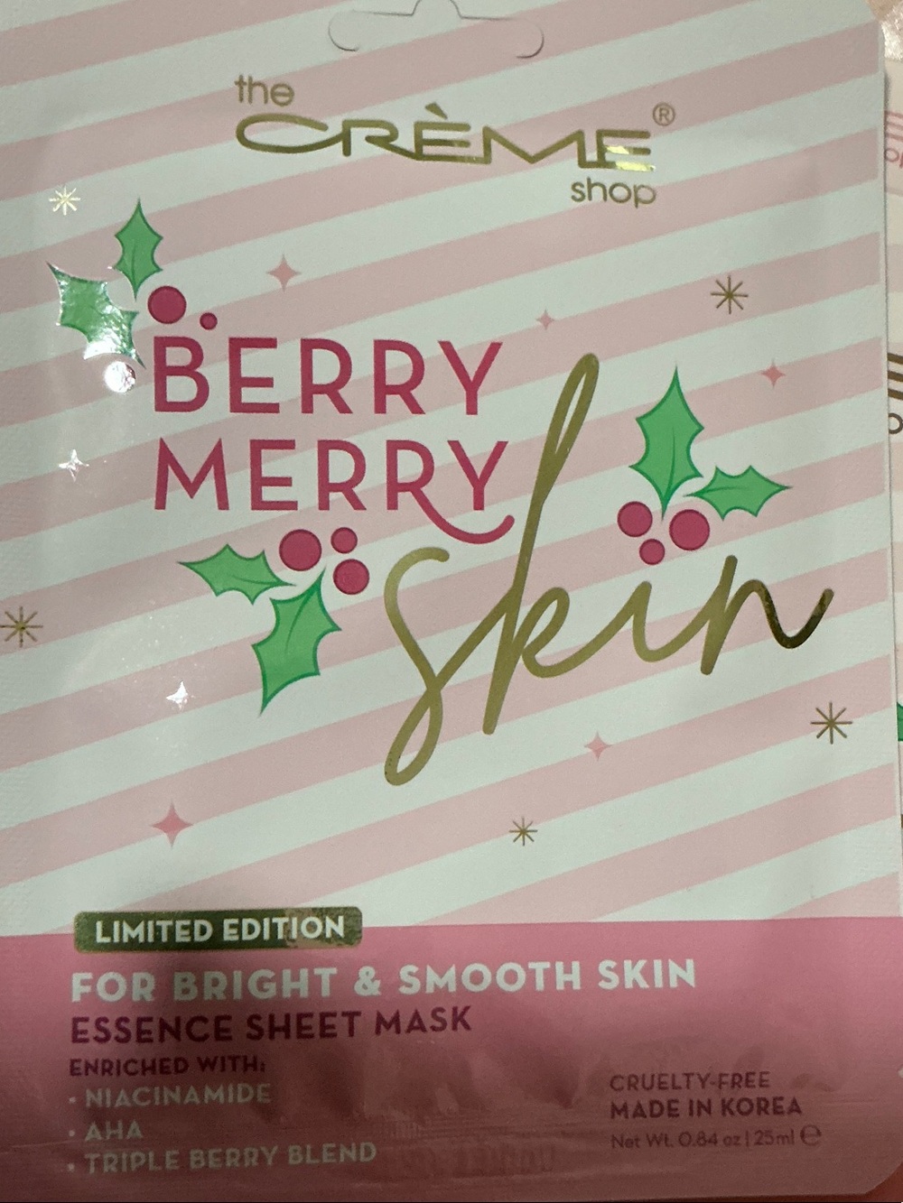 The Crème Shop Berry Merry Skin Pink Essence Sheet Mask - Brightening. 5 Masks.